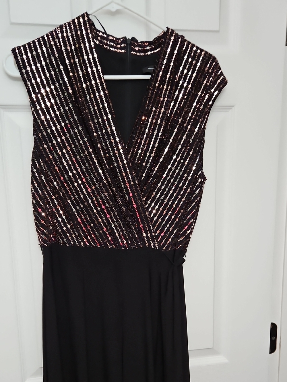 Black Evening Jumpsuit with Rose Gold Sequin Bodice